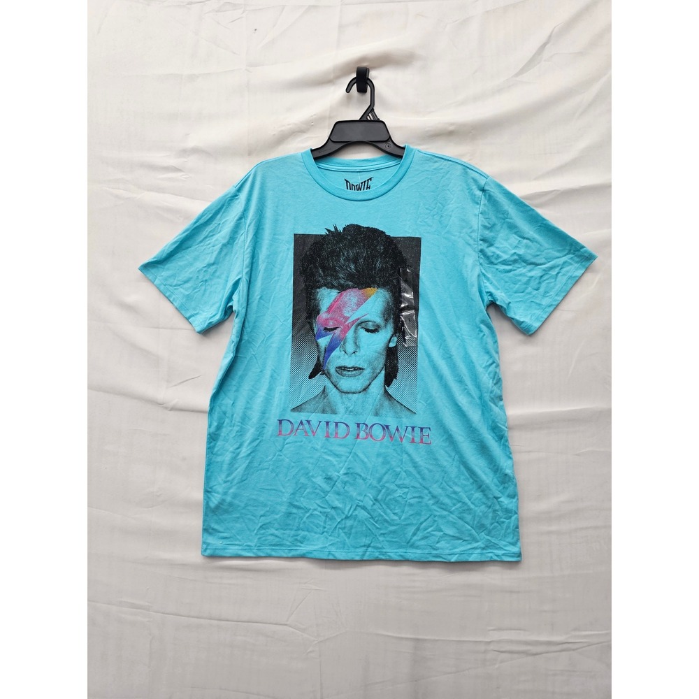 David Bowie Mens Aladdin Sane Graphic T-Shirt Blue Cotton Blend Size Large
